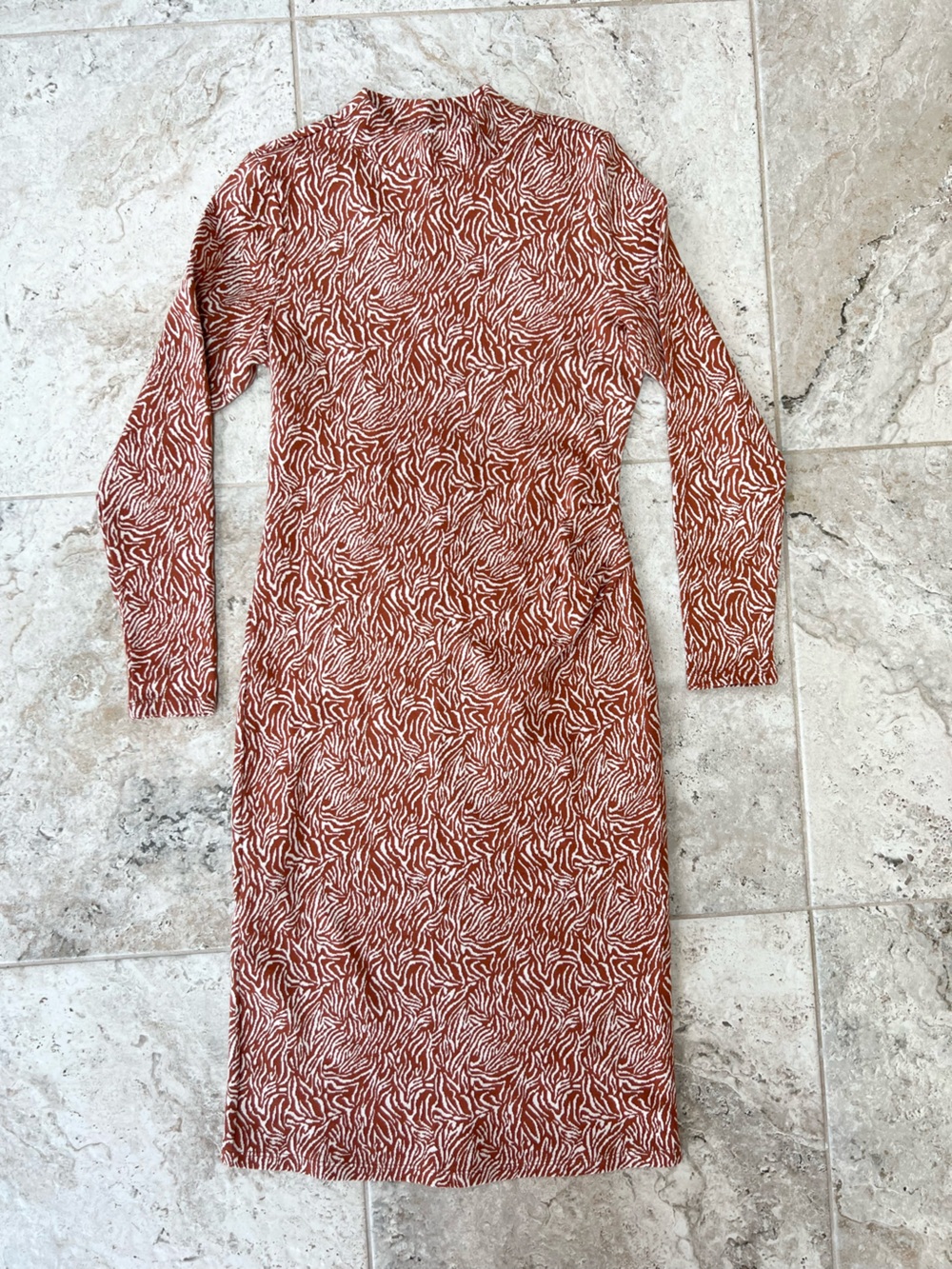 Kettlewell Tiger Burnt Orange Brown Stripe Mock Neck Safari Sheath Dress, size S - Picture 9 of 9